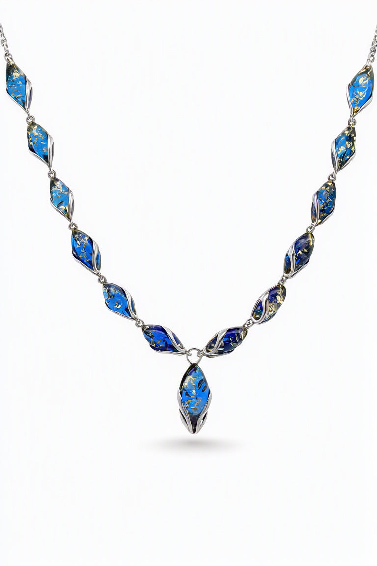 Marquise Sapphire Blue Amber Silver Necklace — DARVIN (Pre-Order)