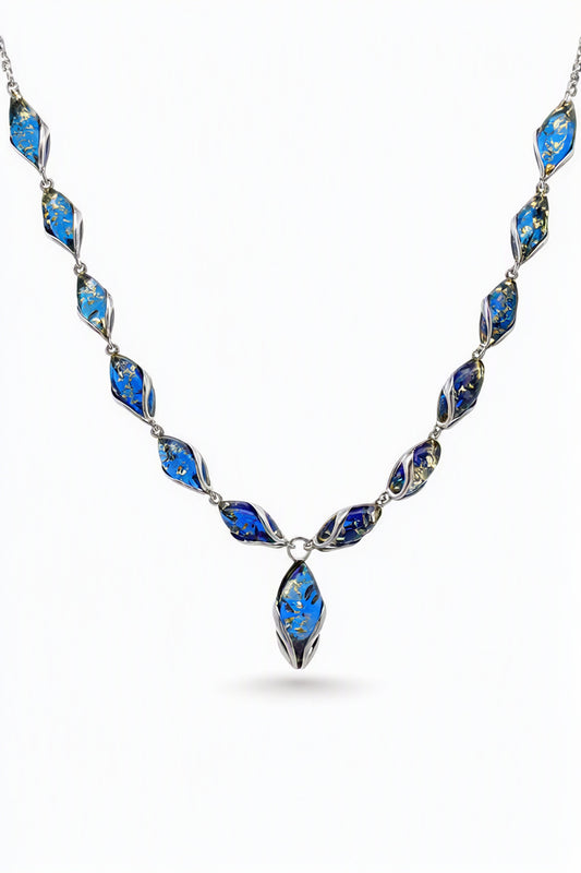 Marquise Sapphire Blue Amber Silver Necklace — DARVIN (Pre-Order)