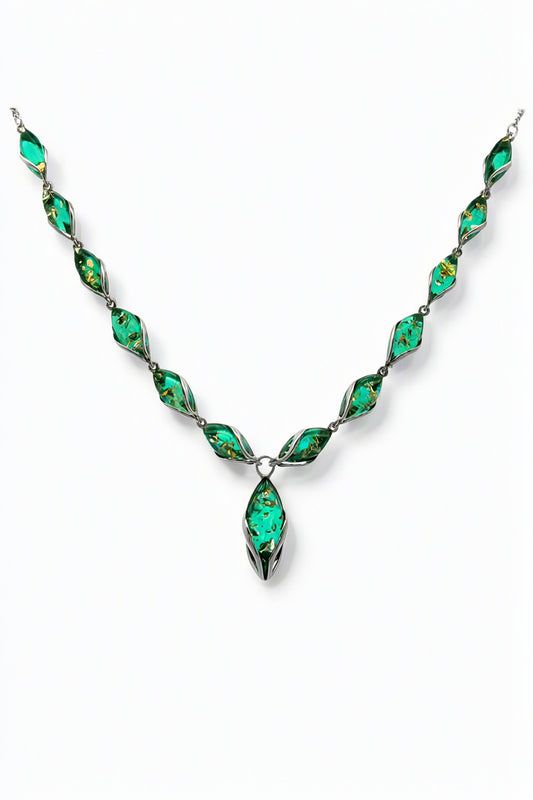 Marquise Emerald Green Amber Silver Necklace — DARVIN (Pre-Order)