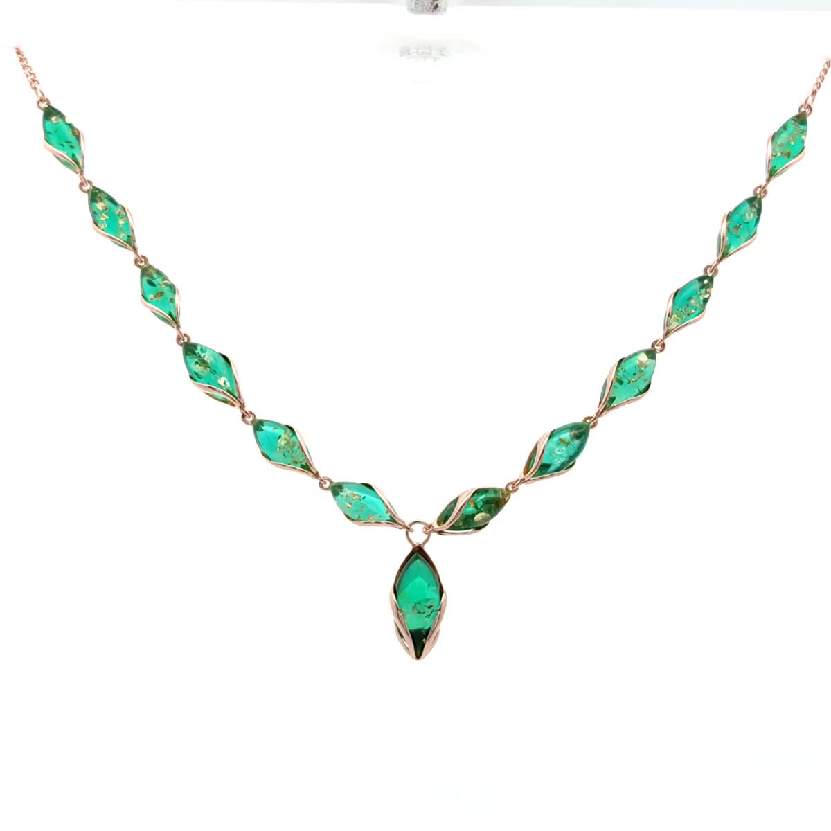 Marquise Emerald Green Amber Silver Necklace — DARVIN (Pre-Order)