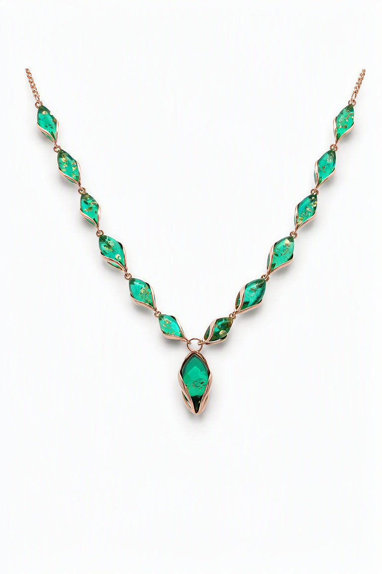 Marquise Emerald Green Amber Silver Necklace — DARVIN (Pre-Order)