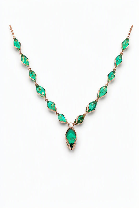 Marquise Emerald Green Amber Silver Necklace — DARVIN (Pre-Order)
