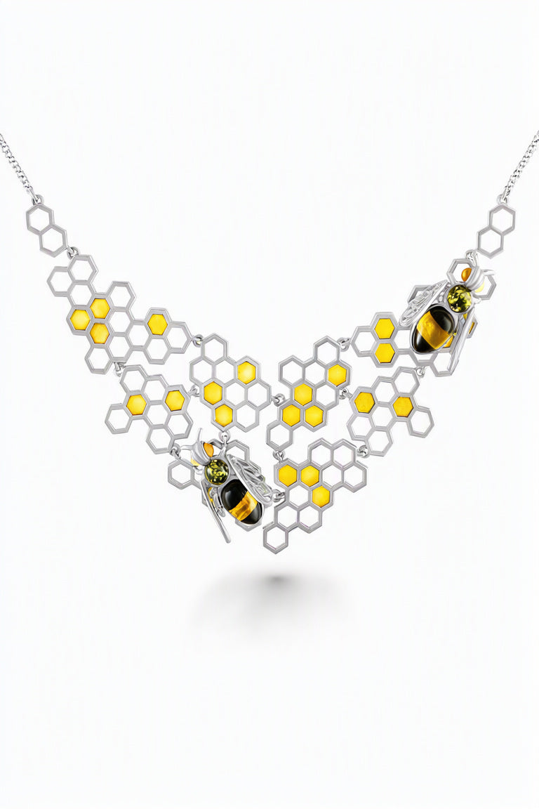 Oval Mixed Amber Silver Necklace — DARVIN (Pre-Order)