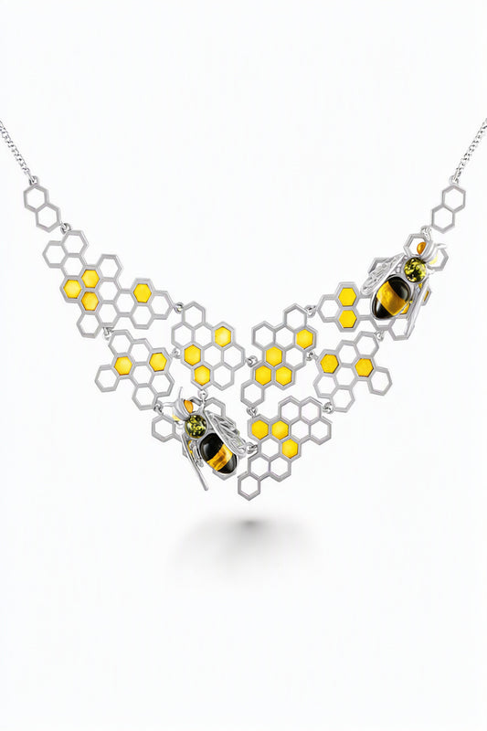 Oval Mixed Amber Silver Necklace — DARVIN (Pre-Order)