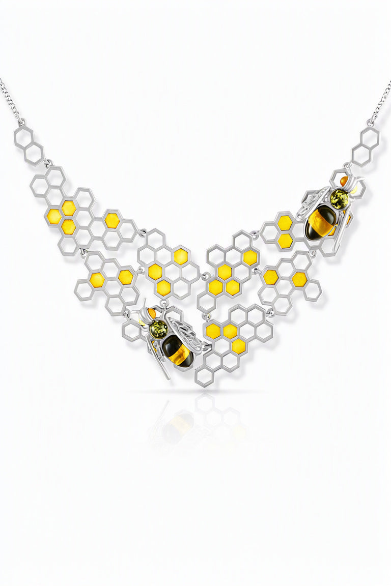 Oval Mixed Amber Silver Necklace — DARVIN (Pre-Order)