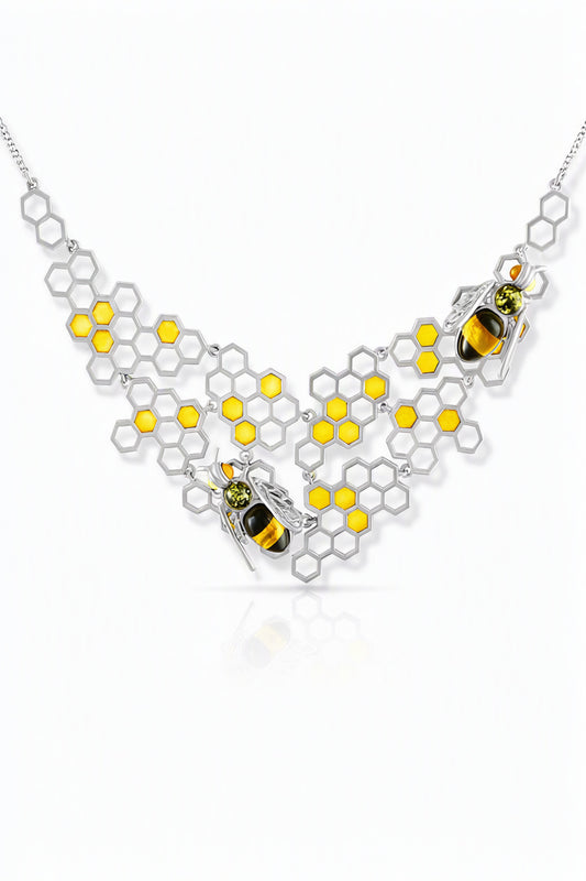 Oval Mixed Amber Silver Necklace — DARVIN (Pre-Order)