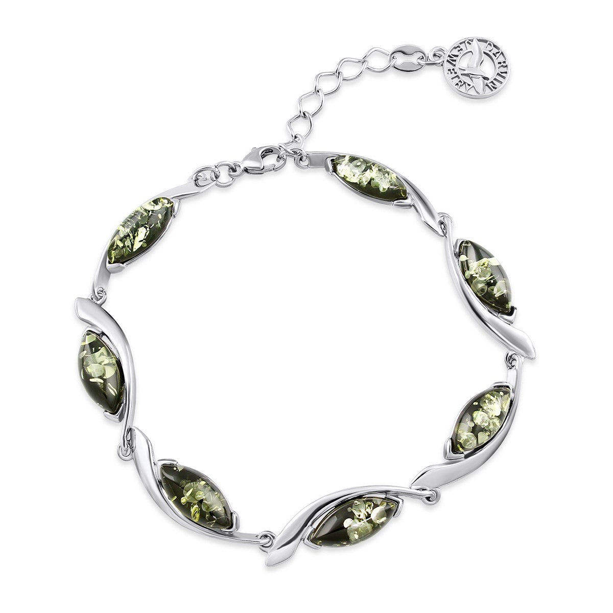Marquise Green Amber Silver Bracelet — DARVIN (Pre-Order)