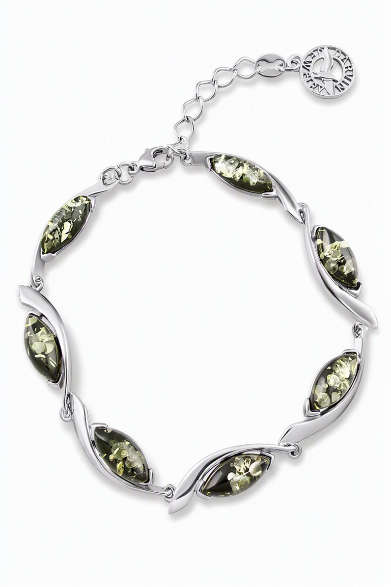 Marquise Green Amber Silver Bracelet — DARVIN (Pre-Order)