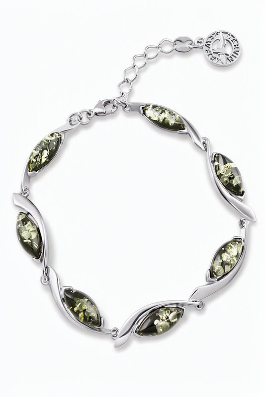 Marquise Green Amber Silver Bracelet — DARVIN (Pre-Order)
