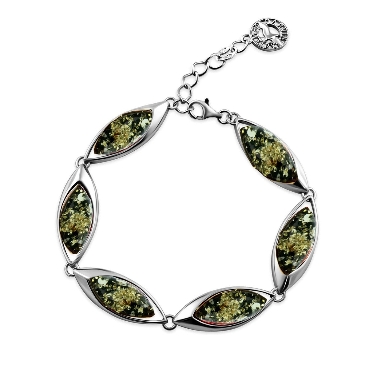 Marquise Green Amber Silver Bracelet — DARVIN (Pre-Order)