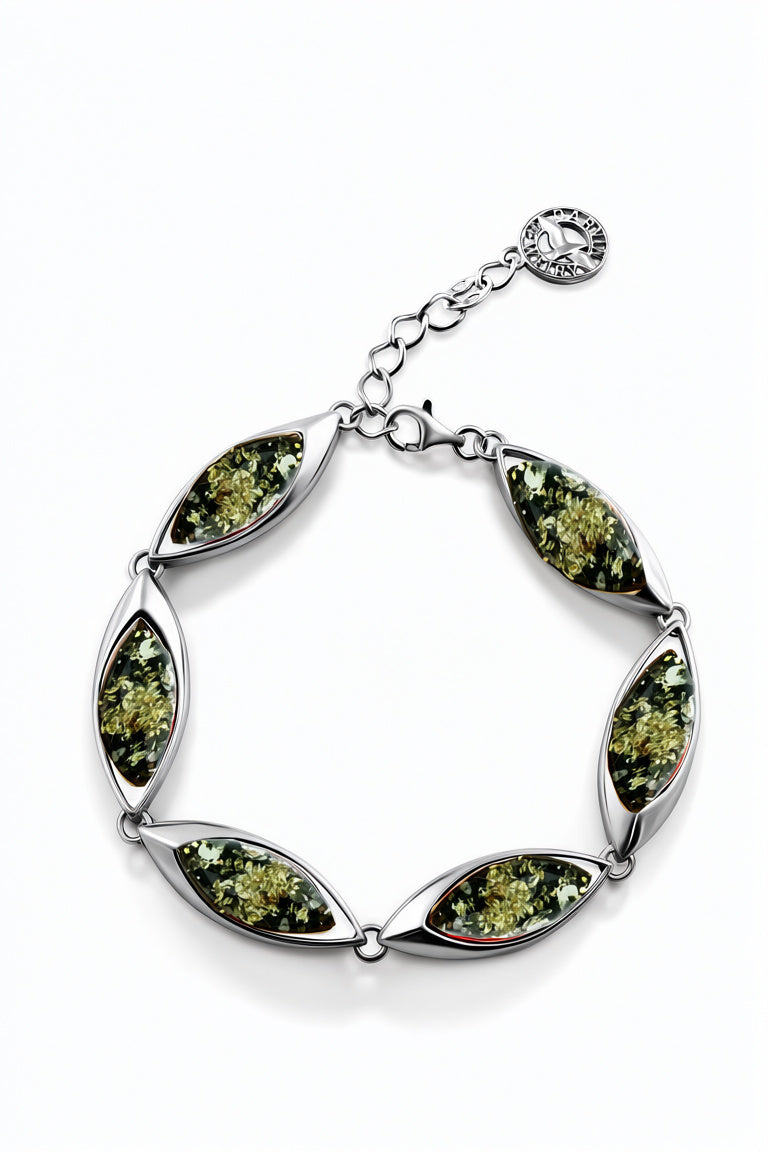Marquise Green Amber Silver Bracelet — DARVIN (Pre-Order)