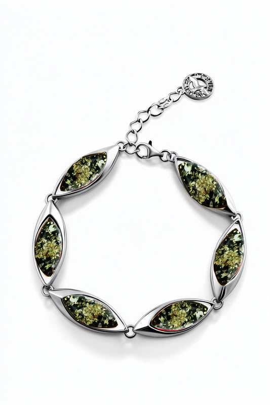 Marquise Green Amber Silver Bracelet — DARVIN (Pre-Order)