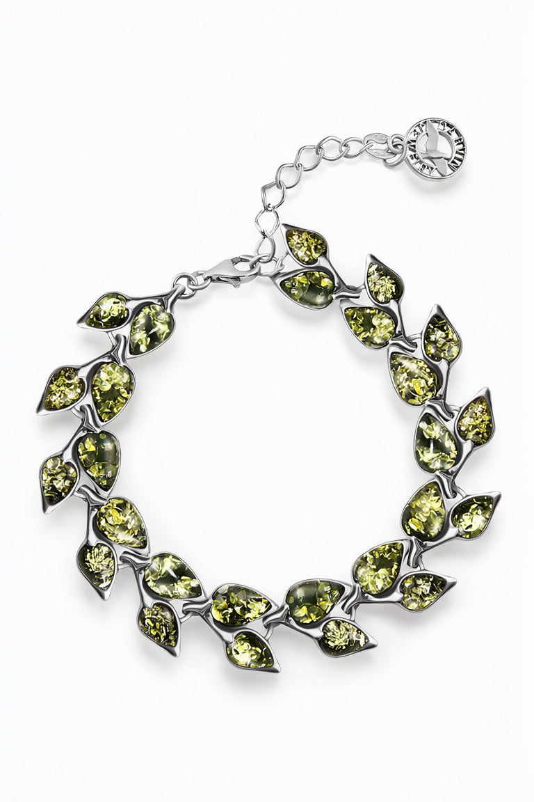 Teardrop Green Amber Silver Bracelet — DARVIN (Pre-Order)