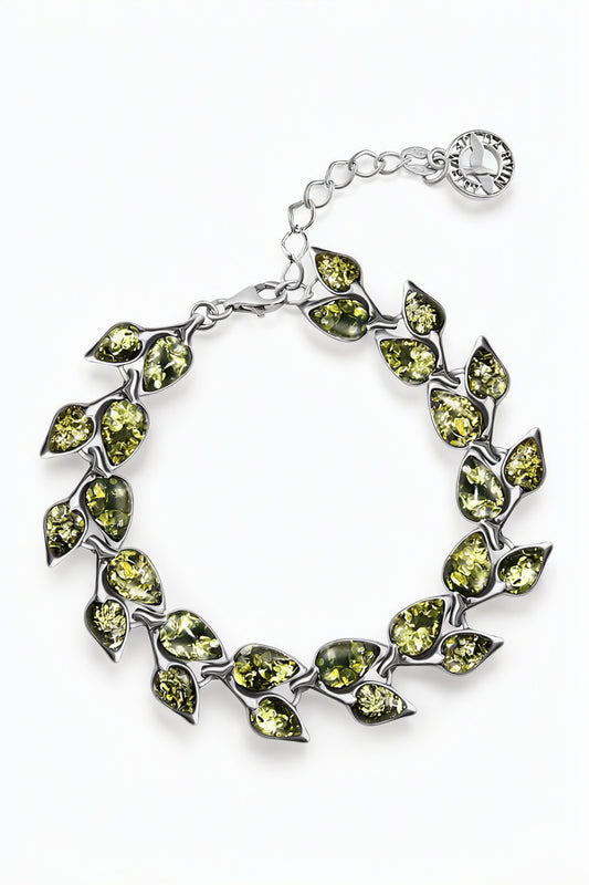 Teardrop Green Amber Silver Bracelet — DARVIN (Pre-Order)