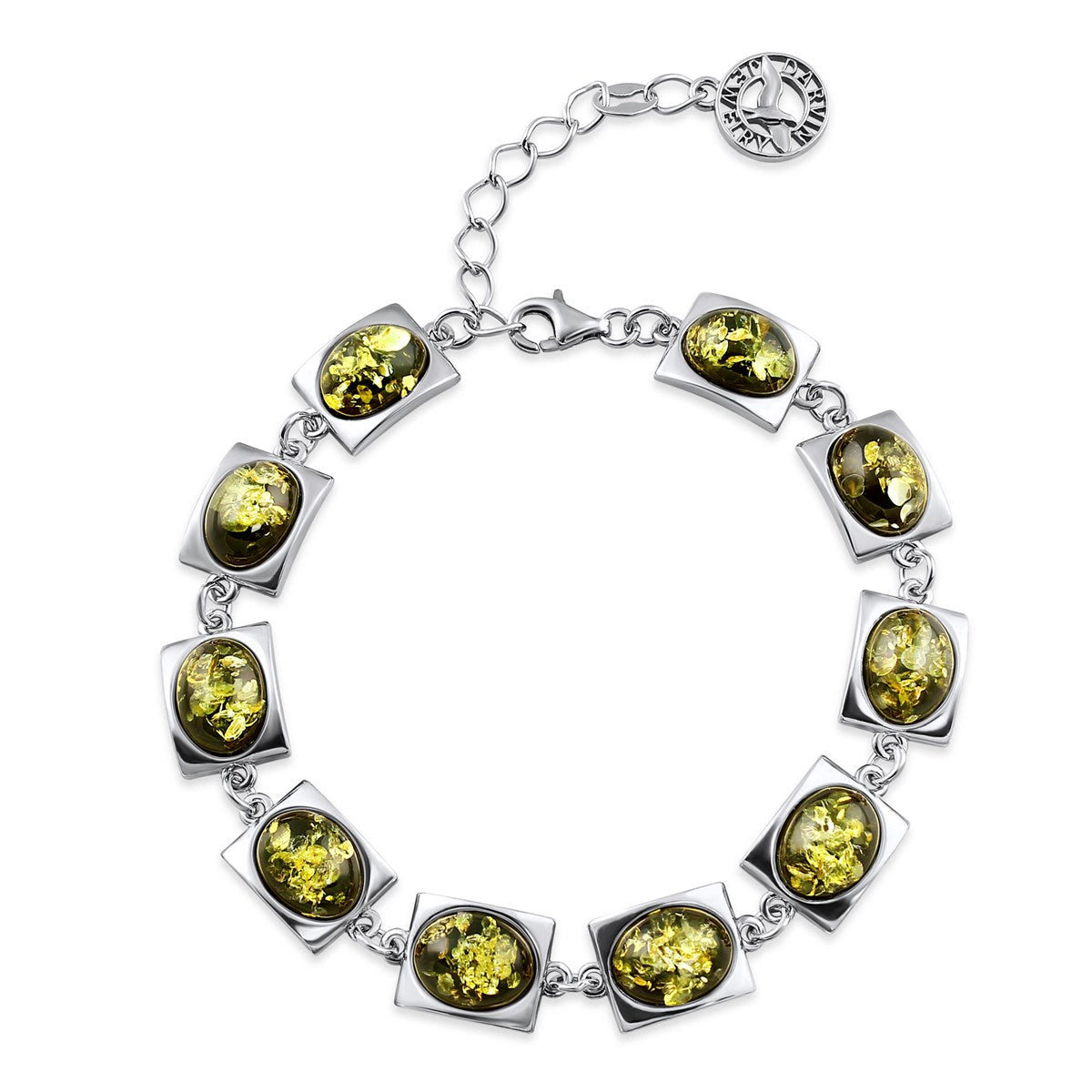 Oval Green Amber Silver Bracelet — DARVIN (Pre-Order)