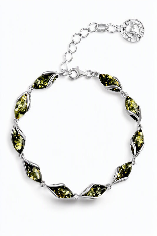 Marquise Green Amber Silver Bracelet — DARVIN (Pre-Order)