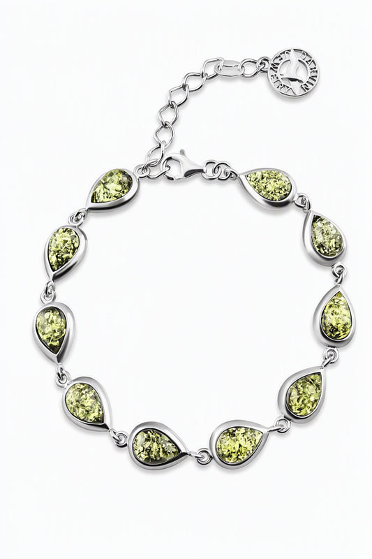 Teardrop Green Amber Silver Bracelet — DARVIN (Pre-Order)