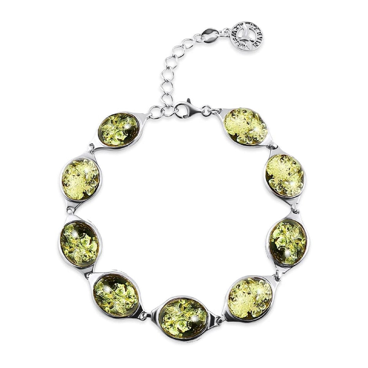 Oval Green Amber Silver Bracelet — DARVIN (Pre-Order)
