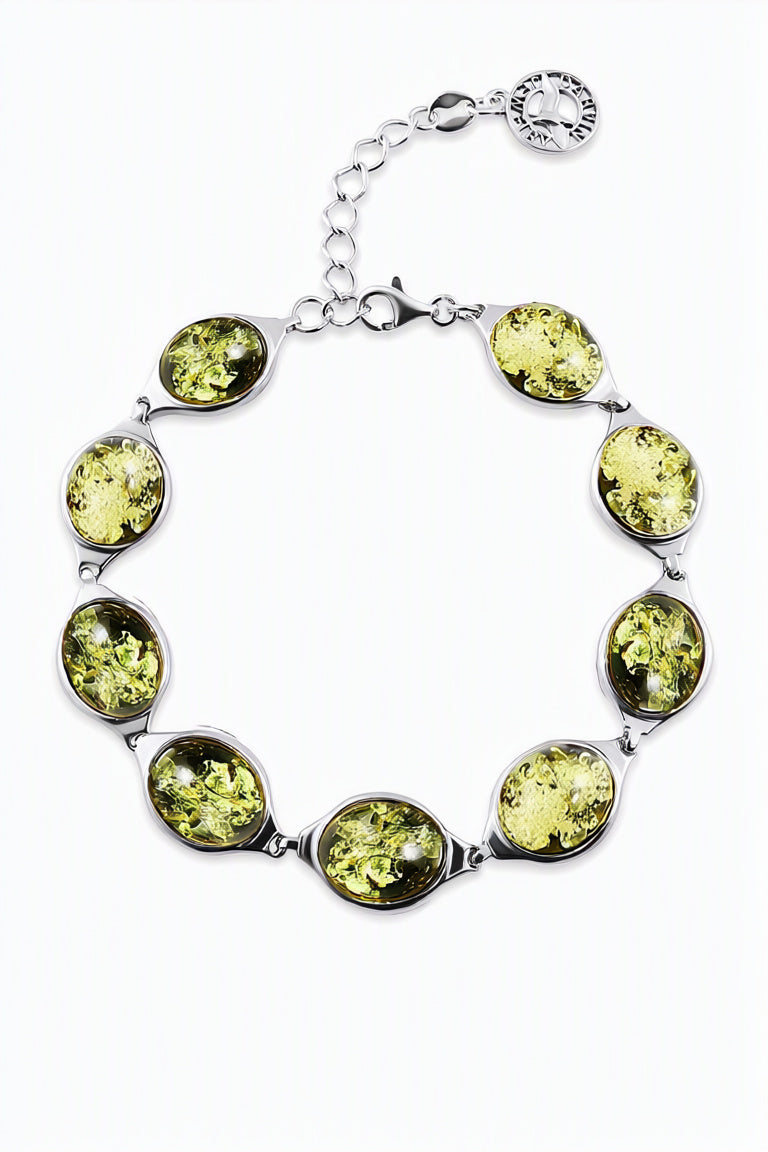 Oval Green Amber Silver Bracelet — DARVIN (Pre-Order)