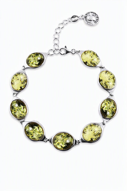 Oval Green Amber Silver Bracelet — DARVIN (Pre-Order)