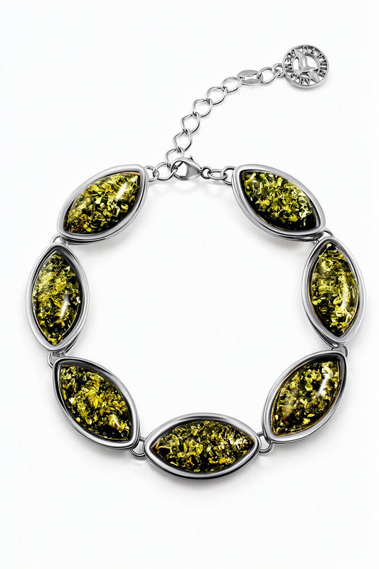 Marquise Green Amber Silver Bracelet — DARVIN (Pre-Order)