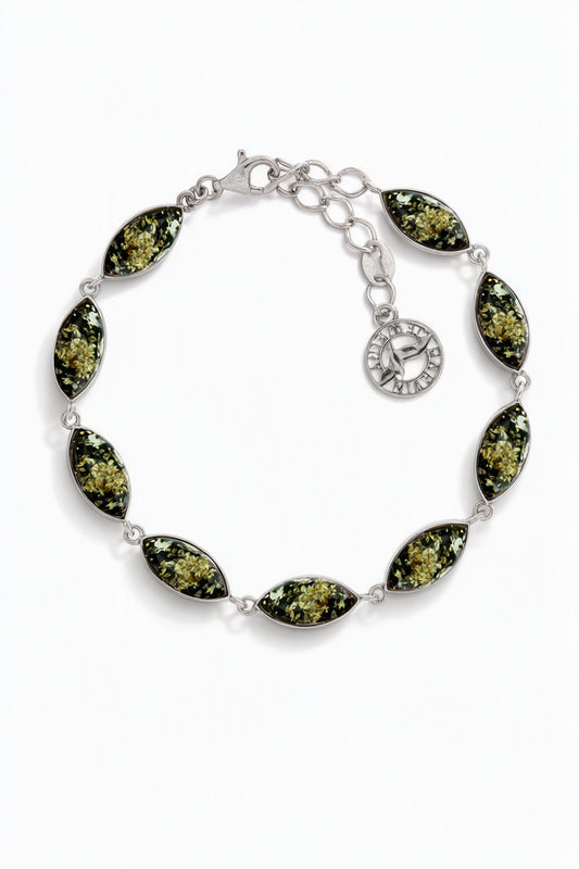 Marquise Green Amber Silver Bracelet — DARVIN (Pre-Order)