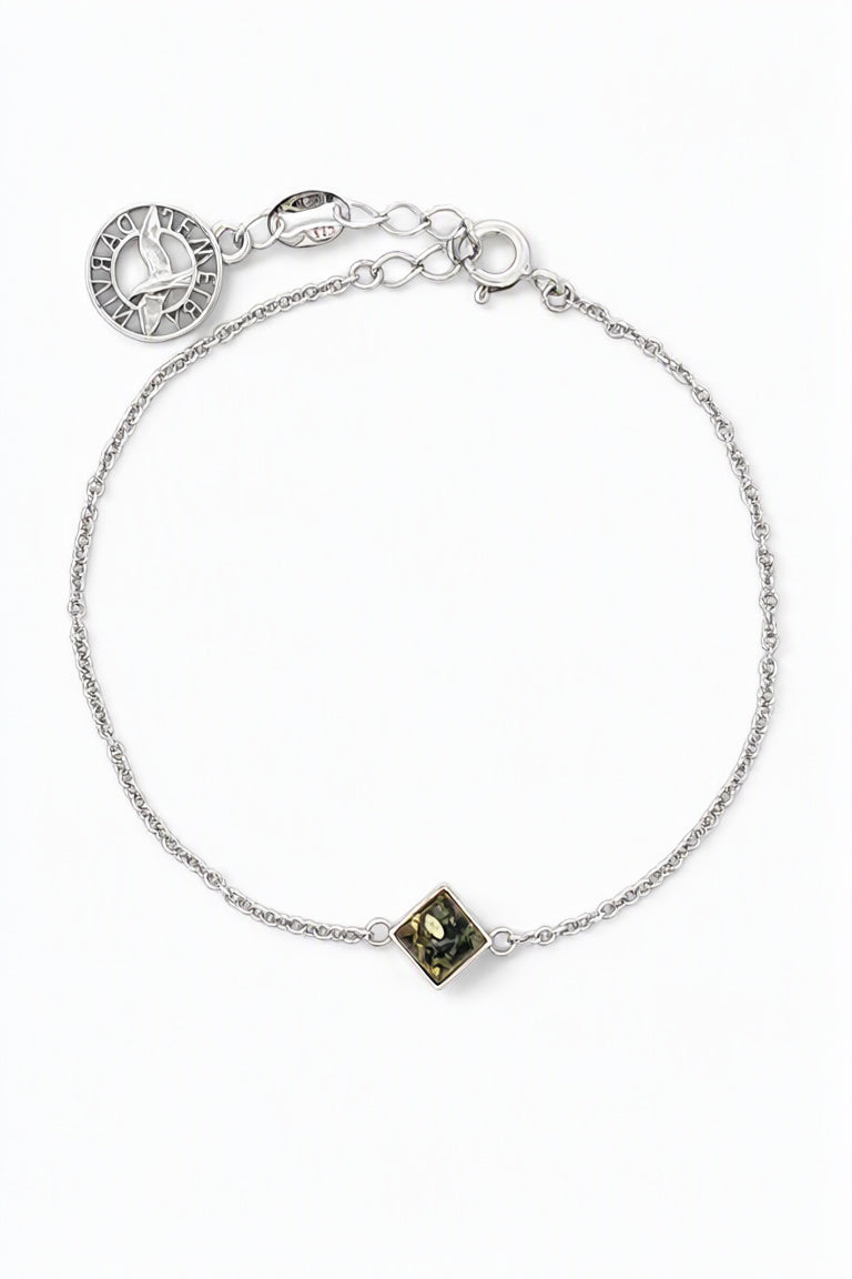 Square Green Amber Silver Bracelet — DARVIN (Pre-Order)