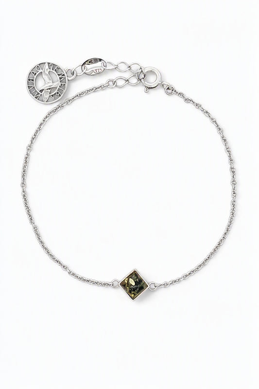 Square Green Amber Silver Bracelet — DARVIN (Pre-Order)