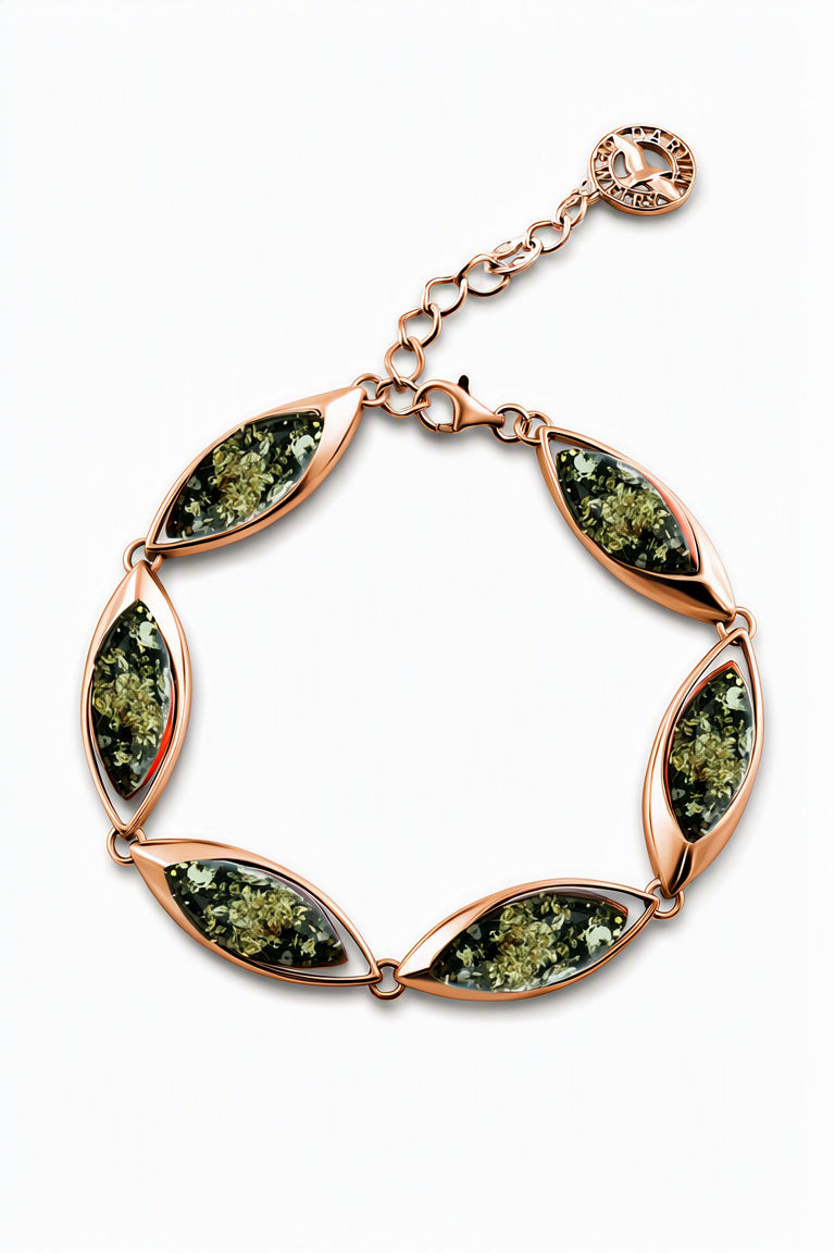 Marquise Green Amber Silver Bracelet — DARVIN (Pre-Order)