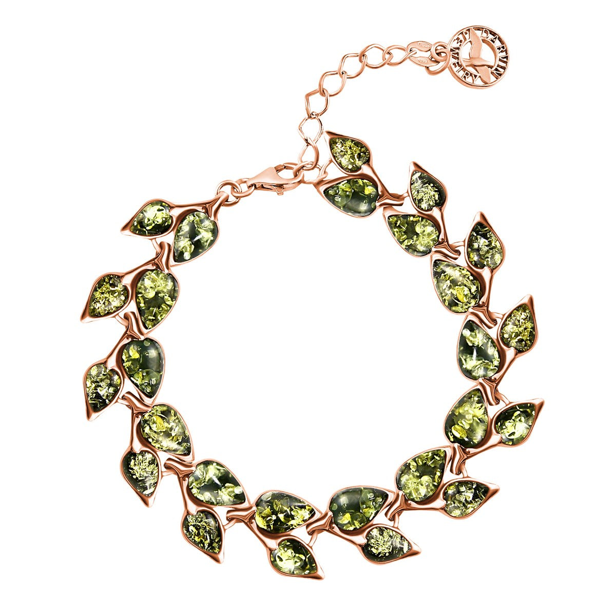 Teardrop Green Amber Silver Bracelet — DARVIN (Pre-Order)