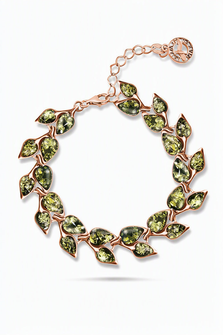 Teardrop Green Amber Silver Bracelet — DARVIN (Pre-Order)