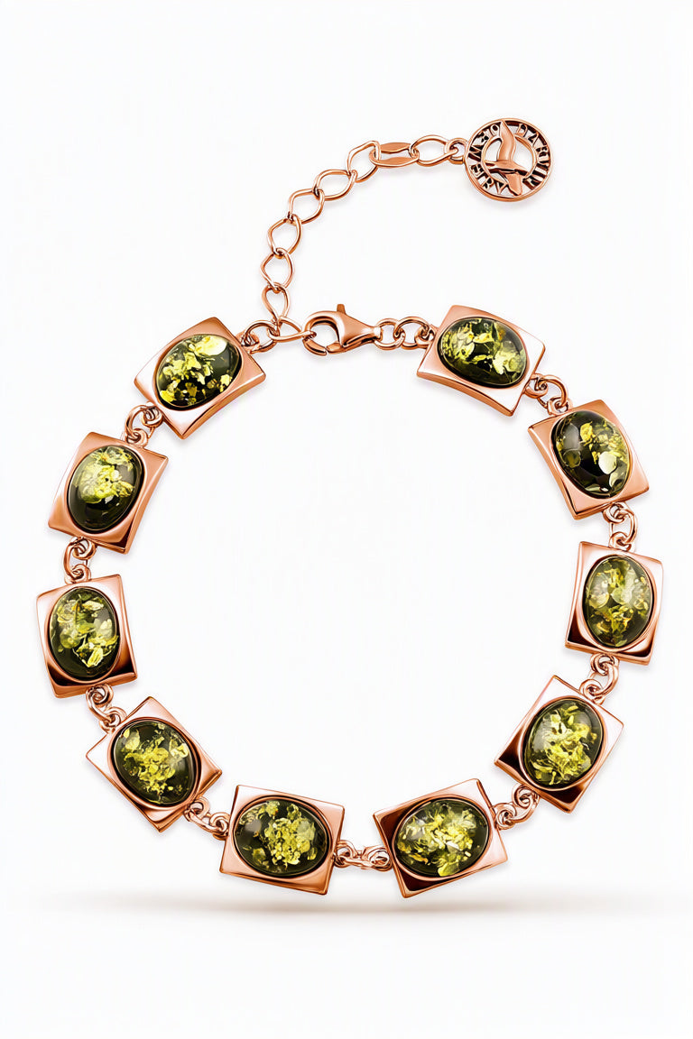 Oval Green Amber Silver Bracelet — DARVIN (Pre-Order)