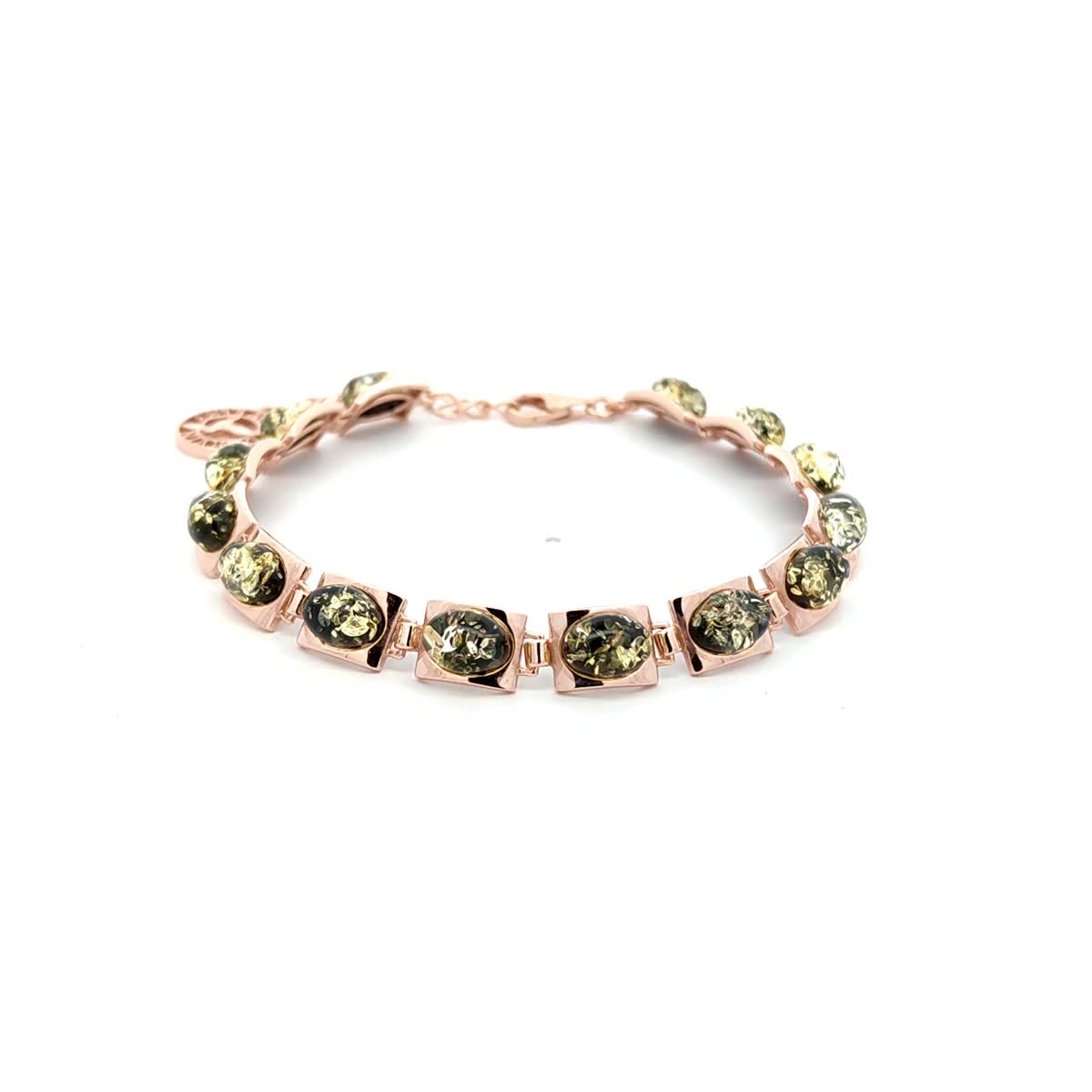 Oval Green Amber Silver Bracelet — DARVIN (Pre-Order)