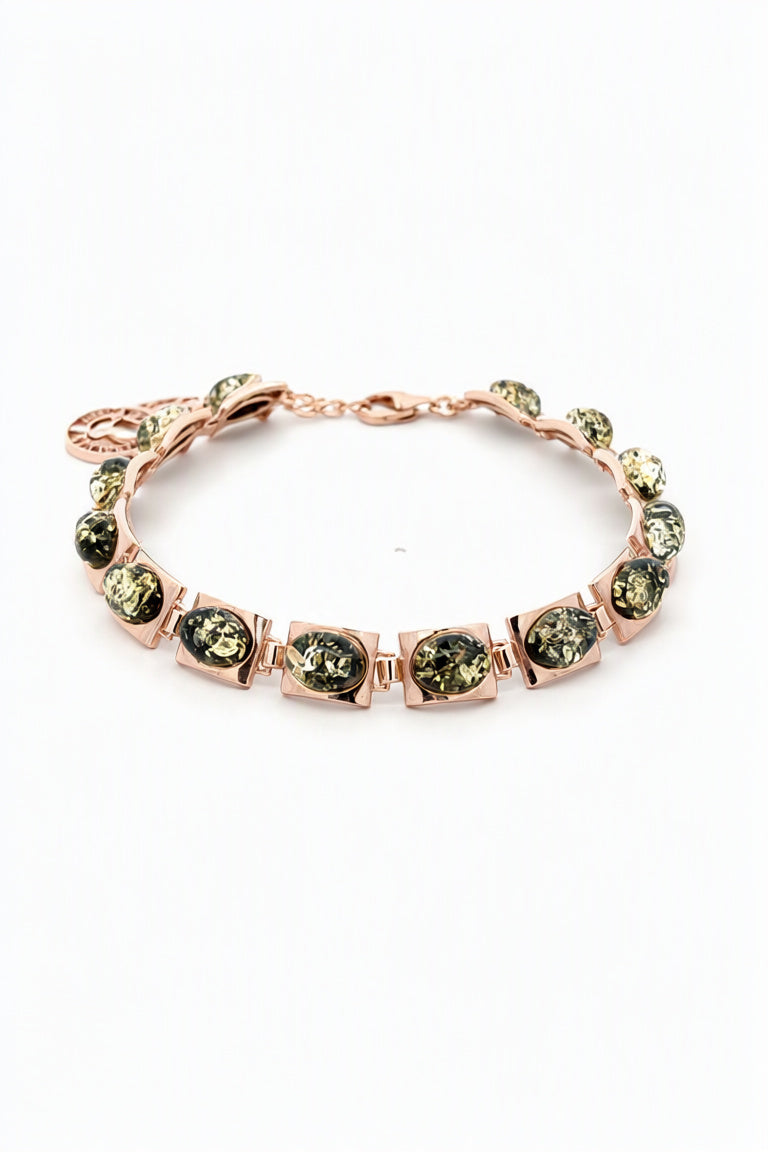 Oval Green Amber Silver Bracelet — DARVIN (Pre-Order)