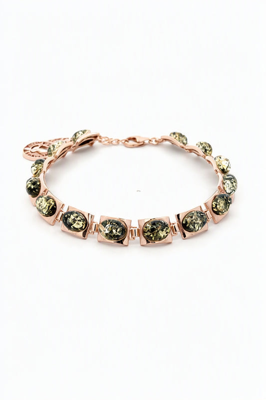 Oval Green Amber Silver Bracelet — DARVIN (Pre-Order)