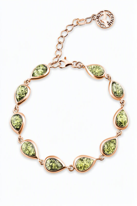 Teardrop Green Amber Silver Bracelet — DARVIN (Pre-Order)