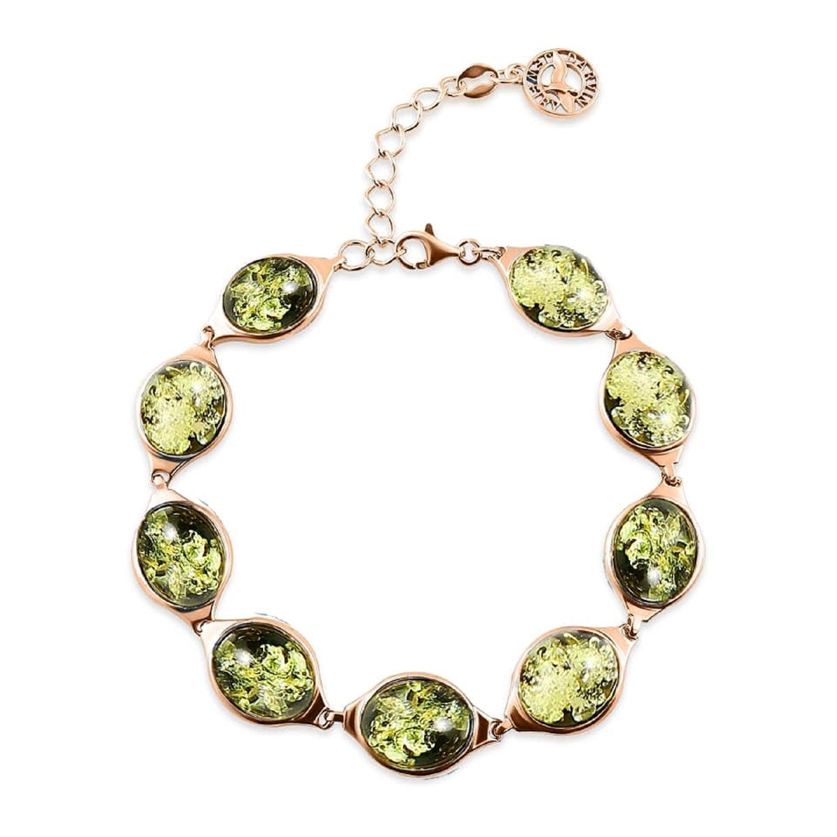 Oval Green Amber Silver Bracelet — DARVIN (Pre-Order)