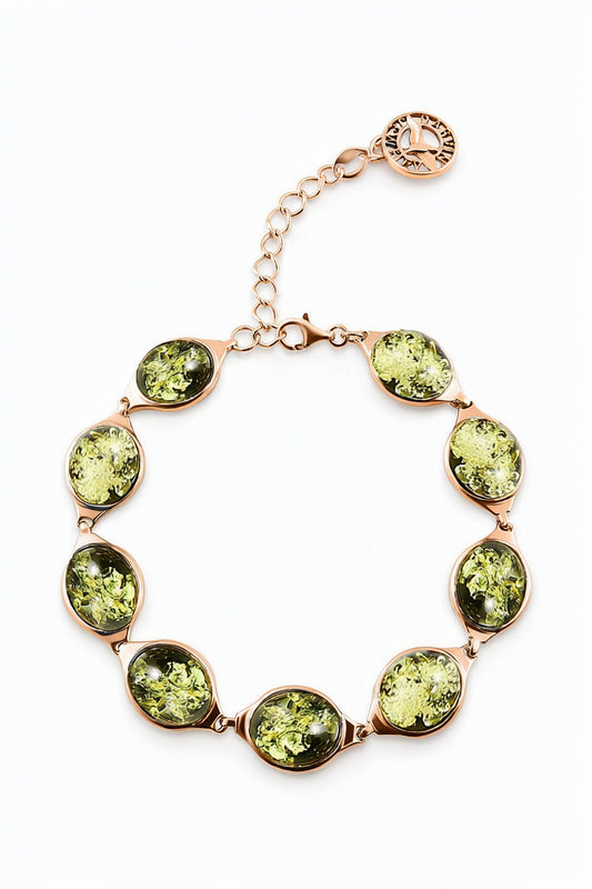 Oval Green Amber Silver Bracelet — DARVIN (Pre-Order)