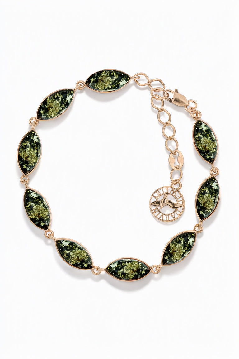 Marquise Green Amber Silver Bracelet — DARVIN (Pre-Order)