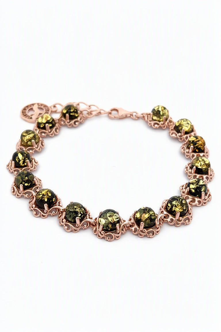 Round Green Amber Silver Bracelet — DARVIN (Pre-Order)
