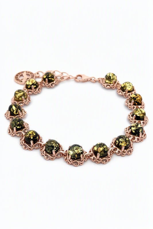 Round Green Amber Silver Bracelet — DARVIN (Pre-Order)