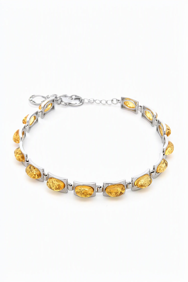 Oval Lemon Amber Silver Bracelet — DARVIN (Pre-Order)