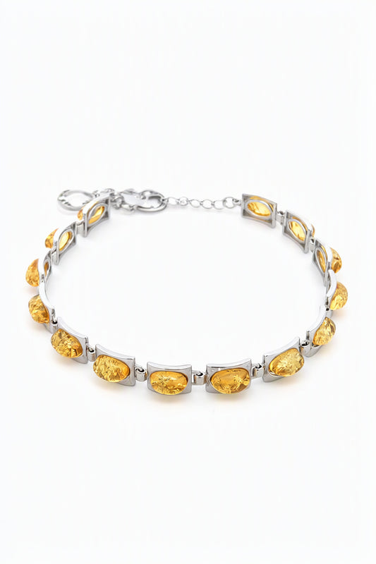 Oval Lemon Amber Silver Bracelet — DARVIN (Pre-Order)