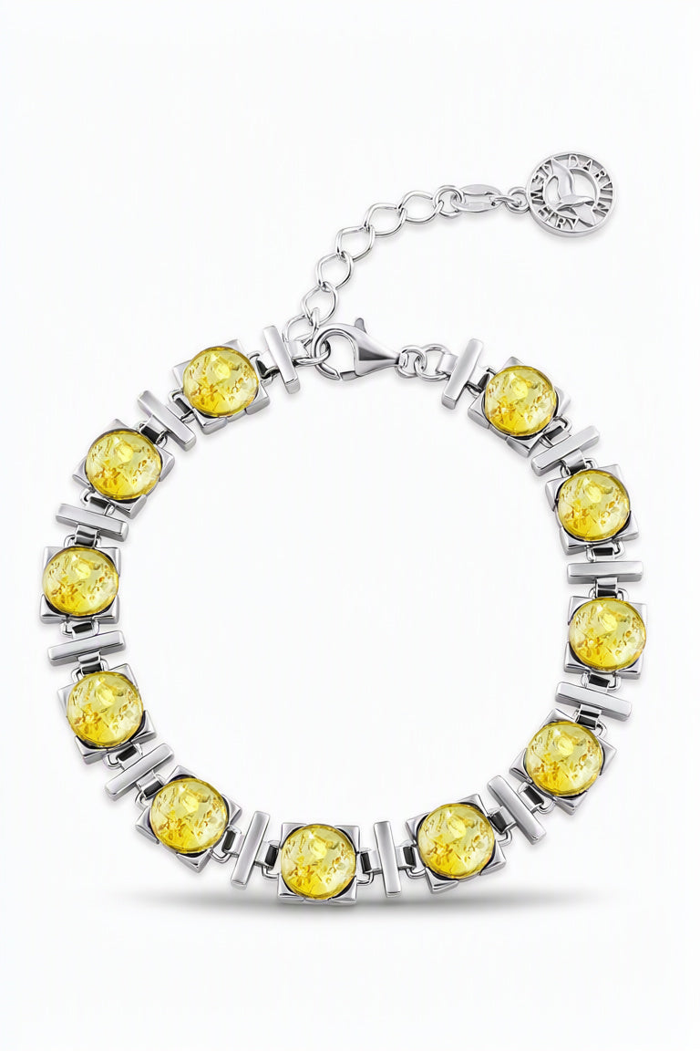 Round Lemon Amber Silver Bracelet — DARVIN (Pre-Order)