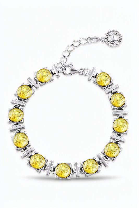 Round Lemon Amber Silver Bracelet — DARVIN (Pre-Order)
