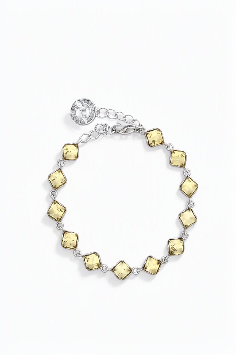Square Lemon Amber Silver Bracelet — DARVIN (Pre-Order)