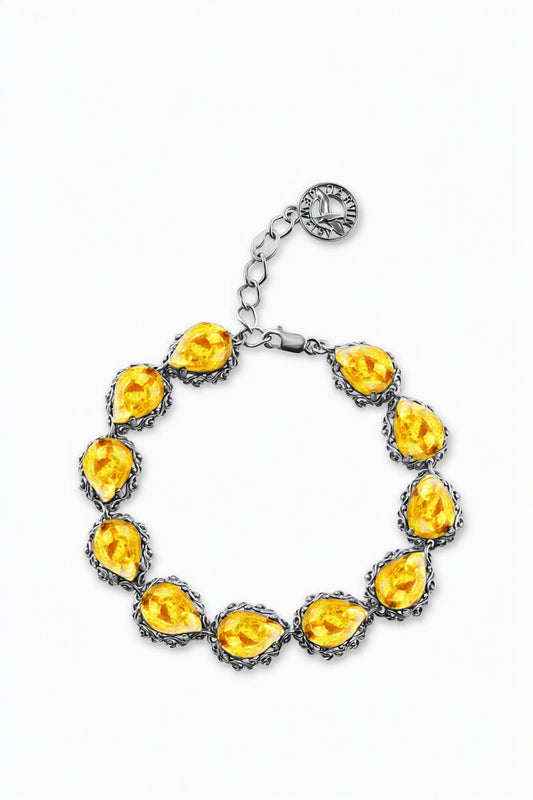 Teardrop Lemon Amber Silver Bracelet — DARVIN (Pre-Order)