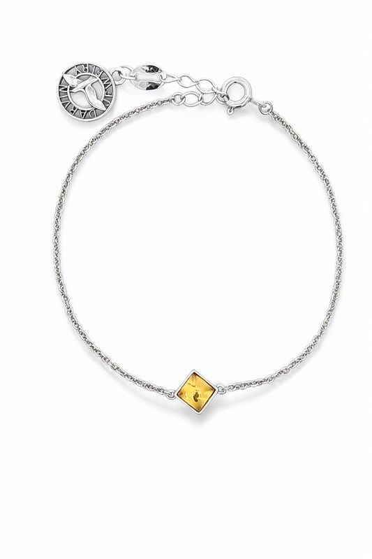 Square Lemon Amber Silver Bracelet — DARVIN (Pre-Order)