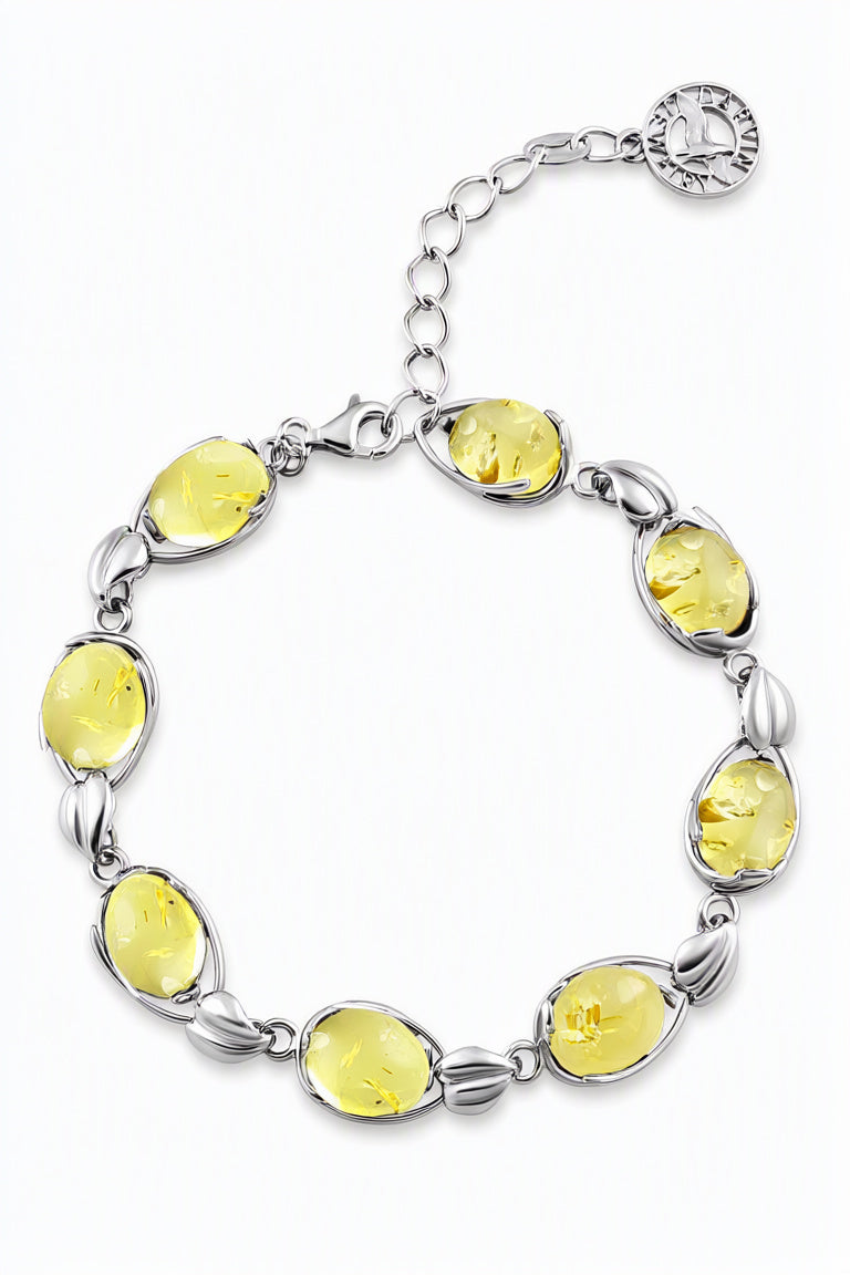Oval Lemon Amber Silver Bracelet — DARVIN (Pre-Order)