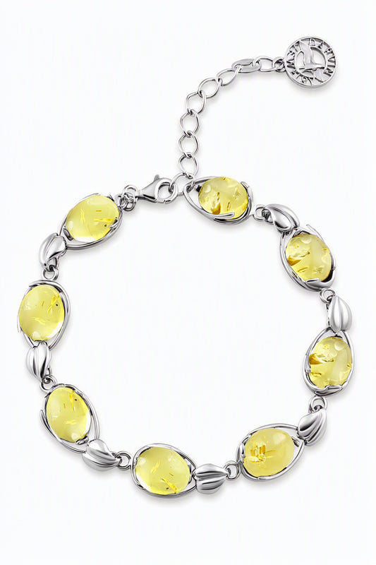 Oval Lemon Amber Silver Bracelet — DARVIN (Pre-Order)